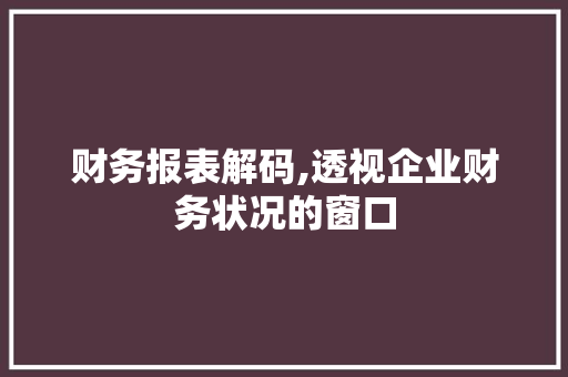 财务报表解码,透视企业财务状况的窗口