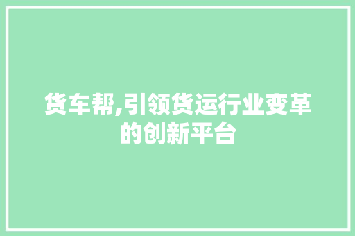 货车帮,引领货运行业变革的创新平台