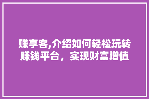 赚享客,介绍如何轻松玩转赚钱平台，实现财富增值