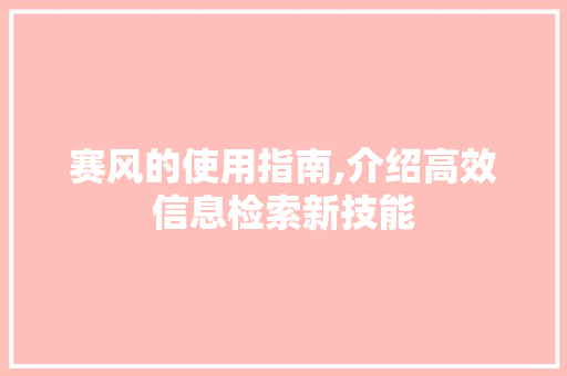 赛风的使用指南,介绍高效信息检索新技能