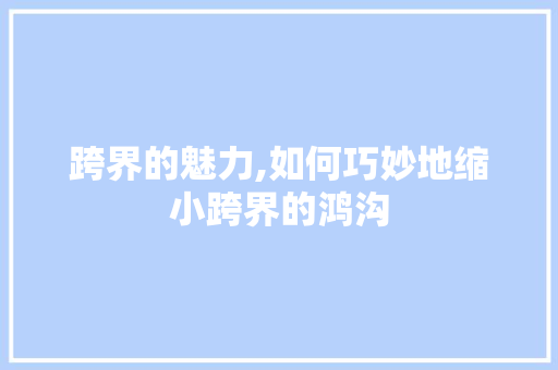 跨界的魅力,如何巧妙地缩小跨界的鸿沟