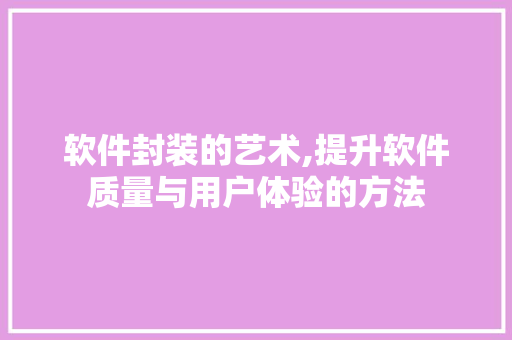 软件封装的艺术,提升软件质量与用户体验的方法 网络技术 软件封装的艺术,提升软件质量与用户体验的方法 网络技术