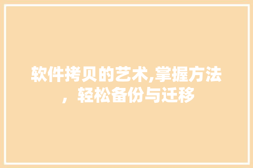 软件拷贝的艺术,掌握方法,轻松备份与迁移 操作系统 软件拷贝的艺术,掌握方法,轻松备份与迁移 操作系统