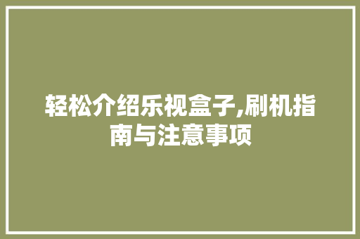 轻松介绍乐视盒子,刷机指南与注意事项