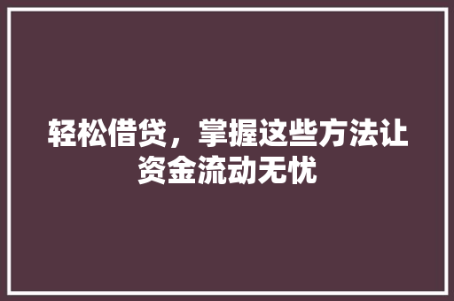 轻松借贷，掌握这些方法让资金流动无忧 网络技术