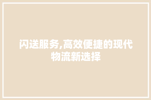 闪送服务,高效便捷的现代物流新选择 电脑故障维修