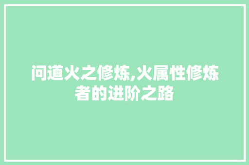 问道火之修炼,火属性修炼者的进阶之路