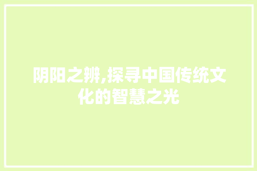 阴阳之辨,探寻中国传统文化的智慧之光 阴阳之辨,探寻中国传统文化的智慧之光