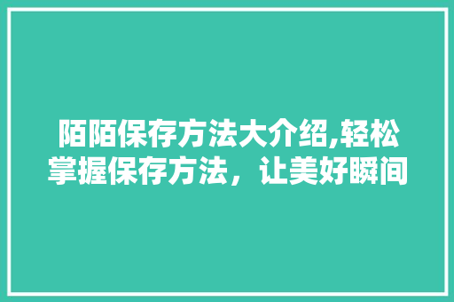 陌陌保存方法大介绍,轻松掌握保存方法，让美好瞬间永恒