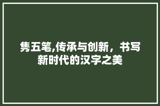 隽五笔,传承与创新，书写新时代的汉字之美