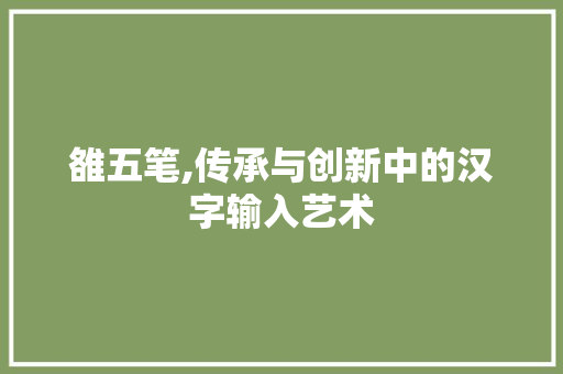 雒五笔,传承与创新中的汉字输入艺术