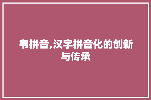 韦拼音,汉字拼音化的创新与传承 网络技术