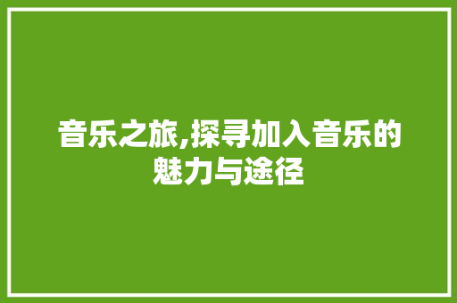 音乐之旅,探寻加入音乐的魅力与途径 电脑故障维修