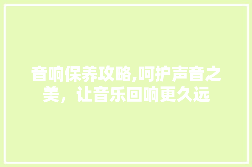音响保养攻略,呵护声音之美，让音乐回响更久远 操作系统