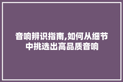 音响辨识指南,如何从细节中挑选出高品质音响 音响辨识指南,如何从细节中挑选出高品质音响
