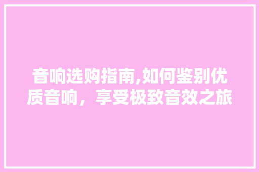 音响选购指南,如何鉴别优质音响,享受极致音效之旅 音响选购指南,如何鉴别优质音响,享受极致音效之旅