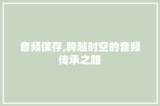 音频保存,跨越时空的音频传承之路