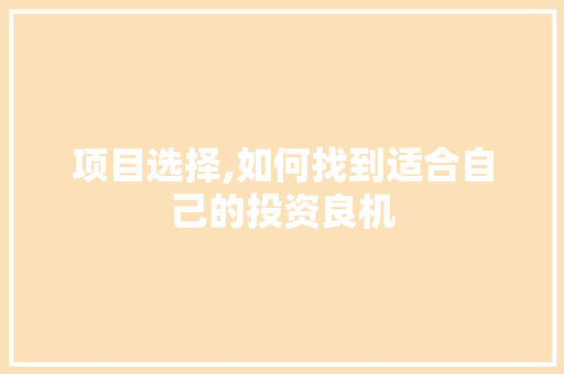 项目选择,如何找到适合自己的投资良机