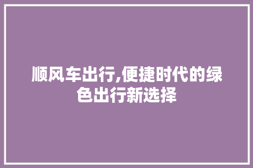 顺风车出行,便捷时代的绿色出行新选择