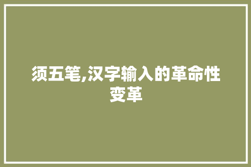 须五笔,汉字输入的革命性变革