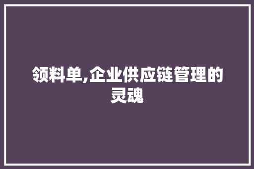 领料单,企业供应链管理的灵魂 操作系统