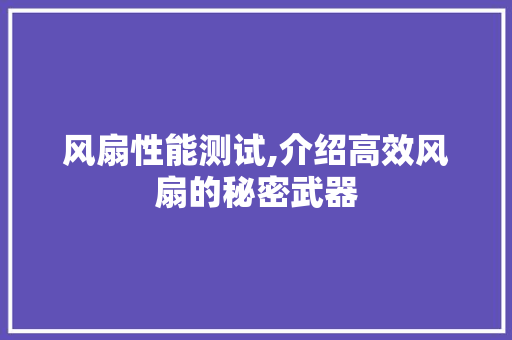 风扇性能测试,介绍高效风扇的秘密武器