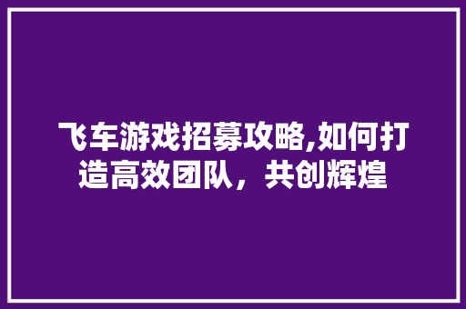 飞车游戏招募攻略,如何打造高效团队,共创辉煌 飞车游戏招募攻略,如何打造高效团队,共创辉煌