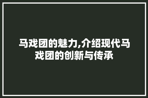 马戏团的魅力,介绍现代马戏团的创新与传承