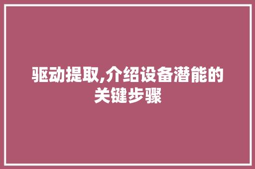 驱动提取,介绍设备潜能的关键步骤