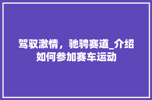 驾驭激情,驰骋赛道_介绍如何参加赛车运动 驾驭激情,驰骋赛道_介绍如何参加赛车运动