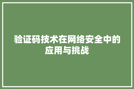 验证码技术在网络安全中的应用与挑战