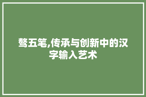 骜五笔,传承与创新中的汉字输入艺术 骜五笔,传承与创新中的汉字输入艺术
