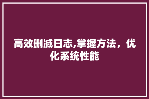 高效删减日志,掌握方法,优化系统性能 高效删减日志,掌握方法,优化系统性能