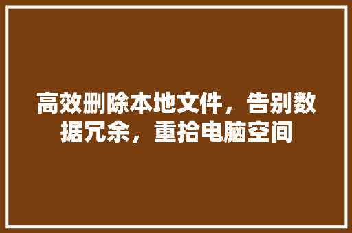 高效删除本地文件,告别数据冗余,重拾电脑空间 高效删除本地文件,告别数据冗余,重拾电脑空间