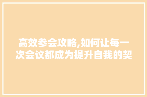 高效参会攻略,如何让每一次会议都成为提升自我的契机 高效参会攻略,如何让每一次会议都成为提升自我的契机