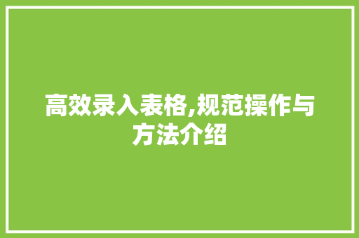 高效录入表格,规范操作与方法介绍