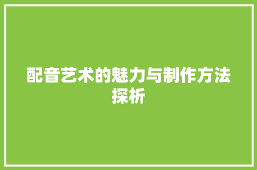 配音艺术的魅力与制作方法探析