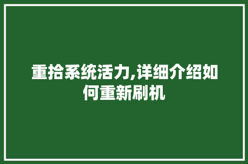重拾系统活力,详细介绍如何重新刷机 重拾系统活力,详细介绍如何重新刷机