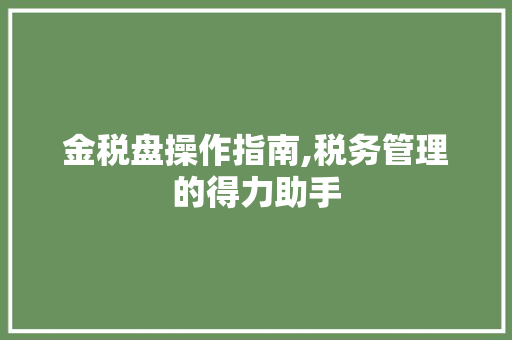 金税盘操作指南,税务管理的得力助手