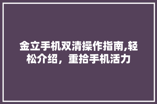金立手机双清操作指南,轻松介绍，重拾手机活力 操作系统