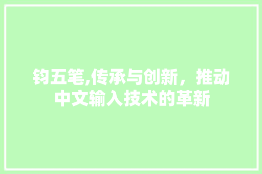 钧五笔,传承与创新，推动中文输入技术的革新