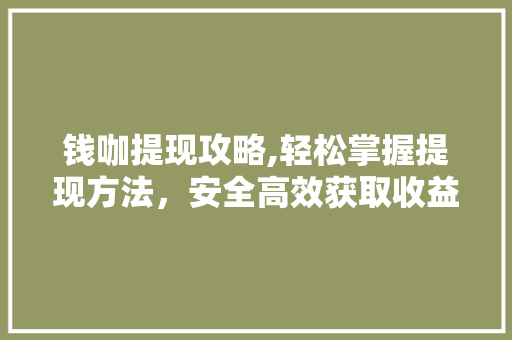 钱咖提现攻略,轻松掌握提现方法，安全高效获取收益 电脑配置