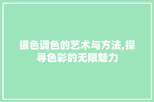 银色调色的艺术与方法,探寻色彩的无限魅力 电脑基础