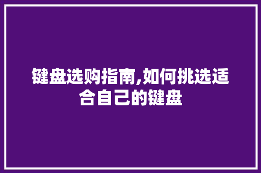 键盘选购指南,如何挑选适合自己的键盘 网络技术