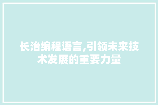 长治编程语言,引领未来技术发展的重要力量 网络技术