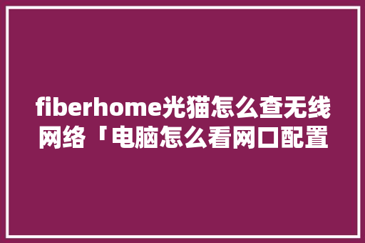 fiberhome光猫怎么查无线网络「电脑怎么看网口配置参数」 fiberhome光猫怎么查无线网络「电脑怎么看网口配置参数」 电脑故障维修