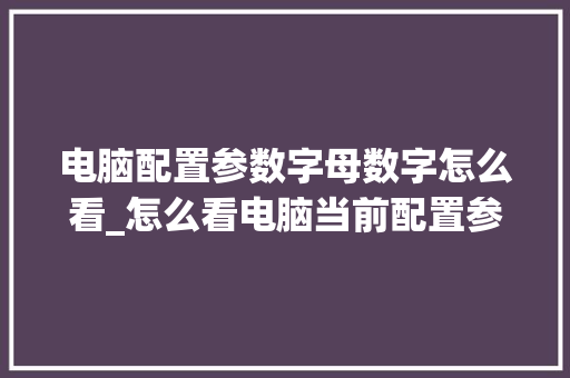 电脑配置参数字母数字怎么看_怎么看电脑当前配置参数表
