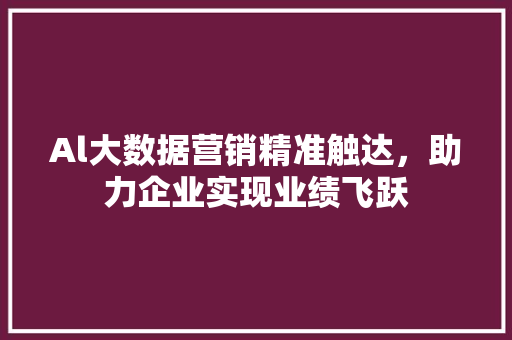 Al大数据营销精准触达，助力企业实现业绩飞跃