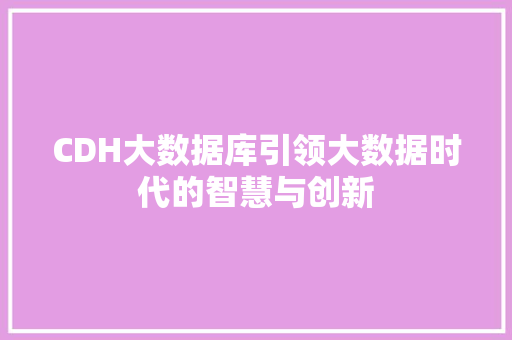 CDH大数据库引领大数据时代的智慧与创新