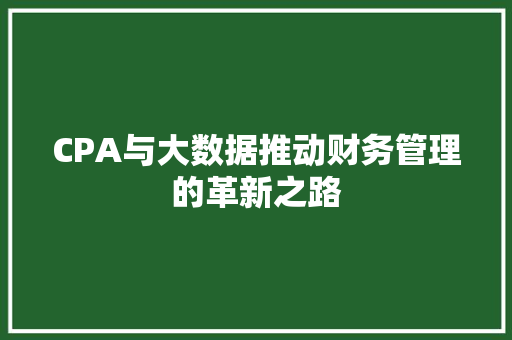 CPA与大数据推动财务管理的革新之路